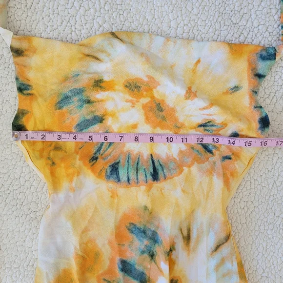 NWT Hello Molly Green Yellow Tie Dye Halter Neck Summer Mini Dress Size 4 - Picture 12 of 13